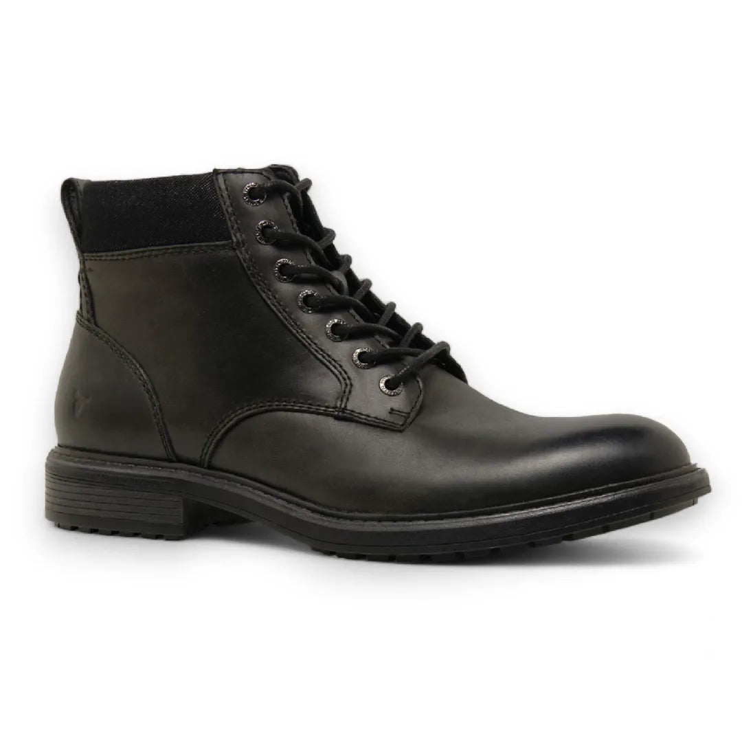 Beau - Botas Chelsea de couro pretas com cadarço e zíper lateral para homem