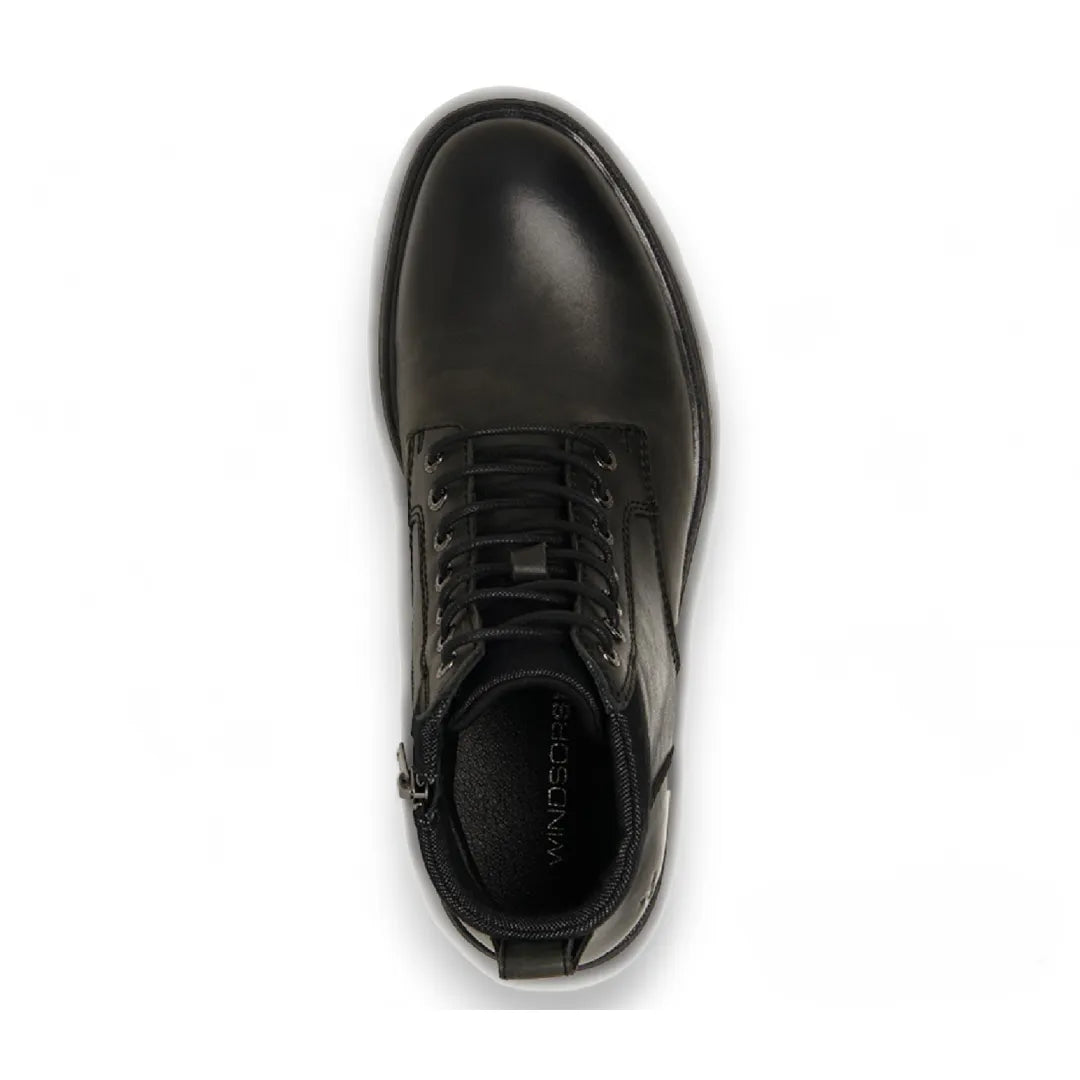 Beau - Botas Chelsea de couro pretas com cadarço e zíper lateral para homem
