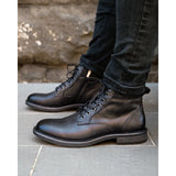 Beau - Botas Chelsea de couro pretas com cadarço e zíper lateral para homem