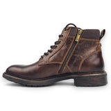 Beau - Botas Chelsea de couro marrom com cadarço e zíper lateral para homem