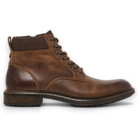 Beau - Botas Chelsea de couro marrom com cadarço e zíper lateral para homem