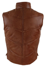 Colete masculino de couro legítimo, acolchoado, estilo puffer, quente, com zíper, casual, bege.