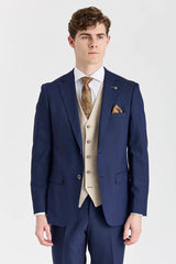 Terno azul-marinho Belmont com colete contrastante bege Belmont.