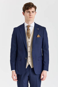 Terno azul-marinho Belmont com colete contrastante bege Belmont.