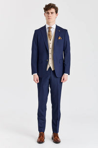Terno azul-marinho Belmont com colete contrastante bege Belmont.