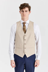 Terno azul-marinho Belmont com colete contrastante bege Belmont.