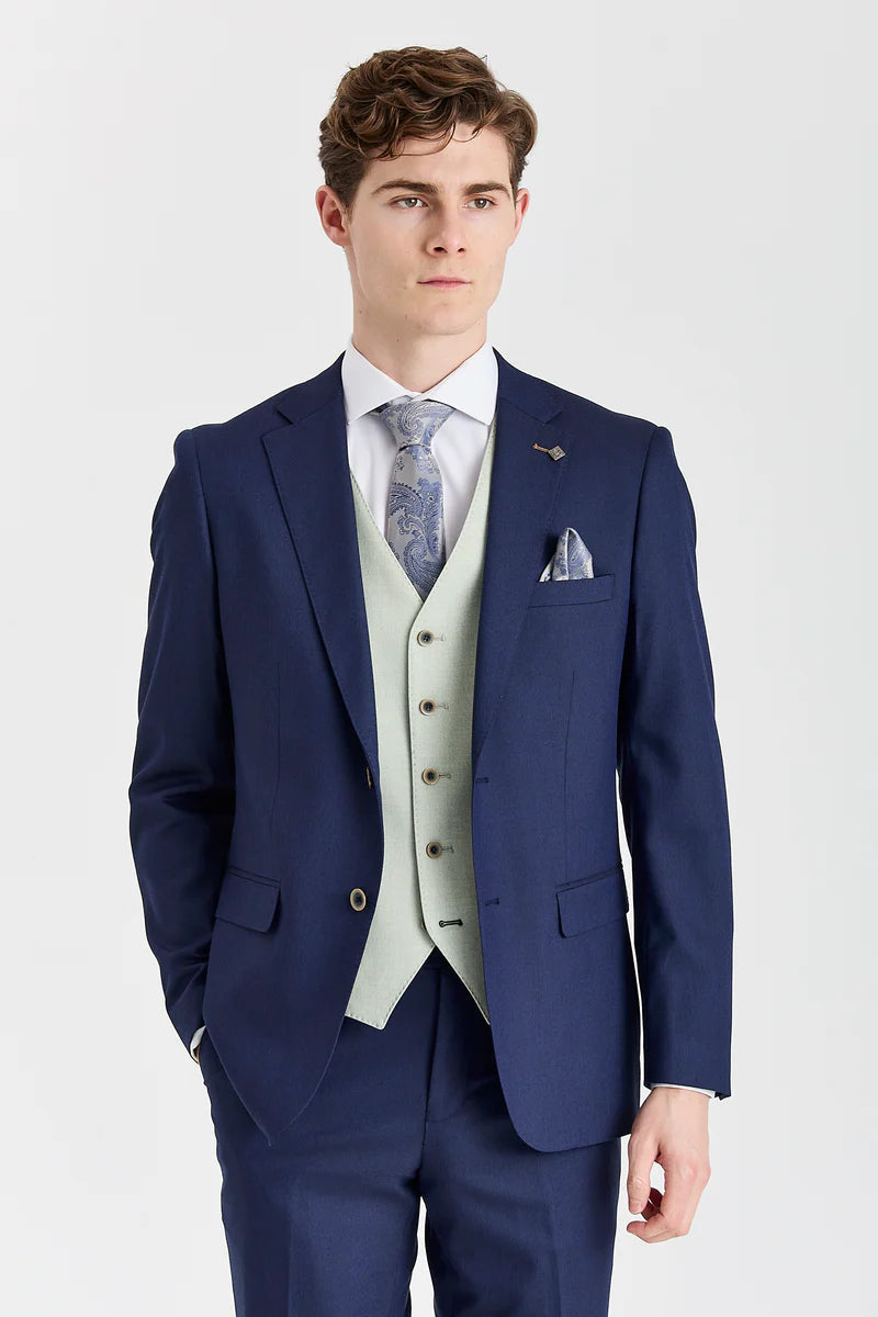 Terno Belmont Navy com colete contrastante Belmont Sage.