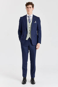 Terno Belmont Navy com colete contrastante Belmont Sage.
