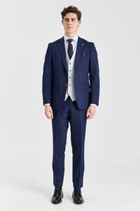 Terno azul-marinho Belmont com colete contrastante prateado Belmont.