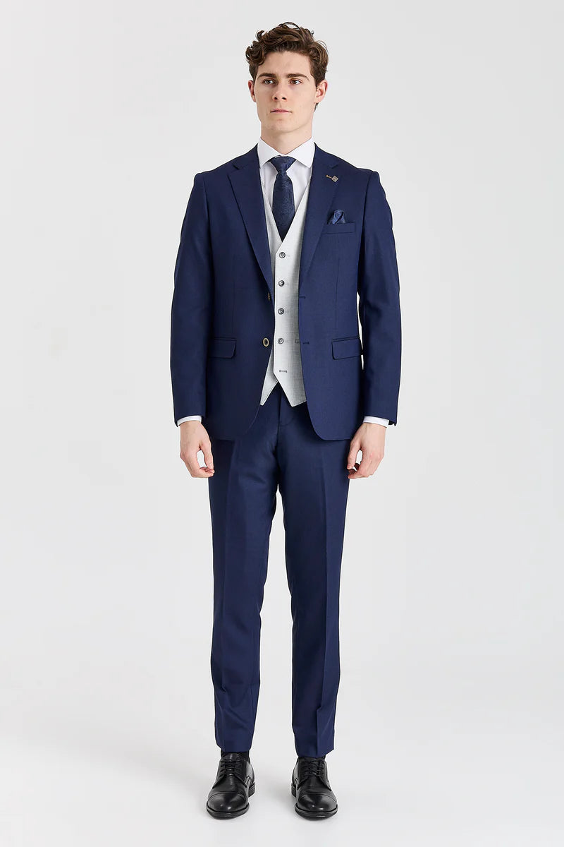 Terno azul-marinho Belmont com colete contrastante prateado Belmont.