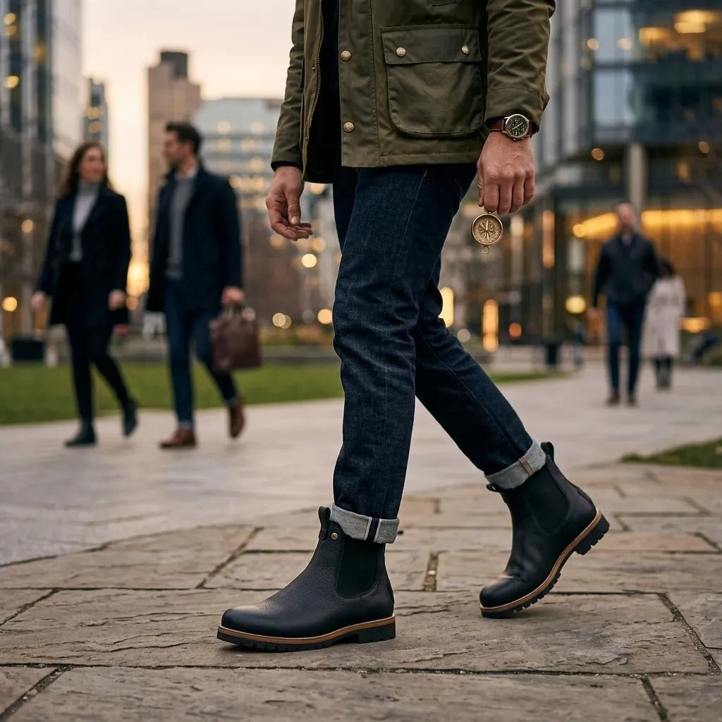 Beny Igloo C1 - Botas Chelsea Masculinas em Couro Impermeável Preto