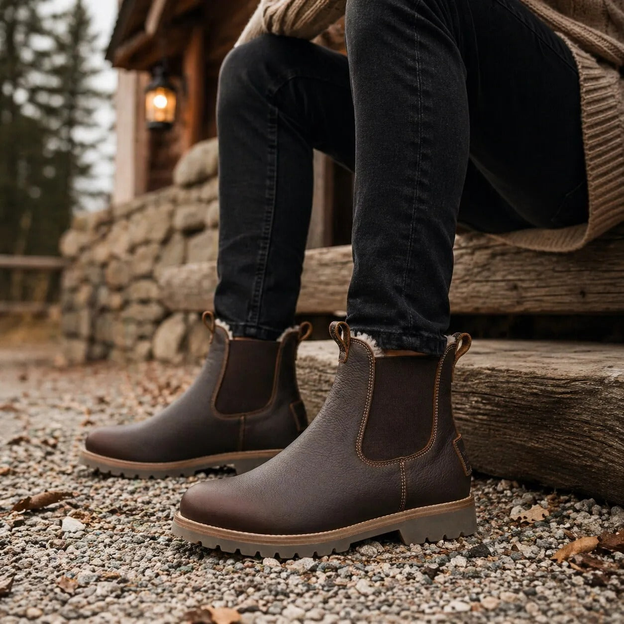 Beny Igloo C2 - Botas Chelsea Masculinas em Couro Impermeável Marrom