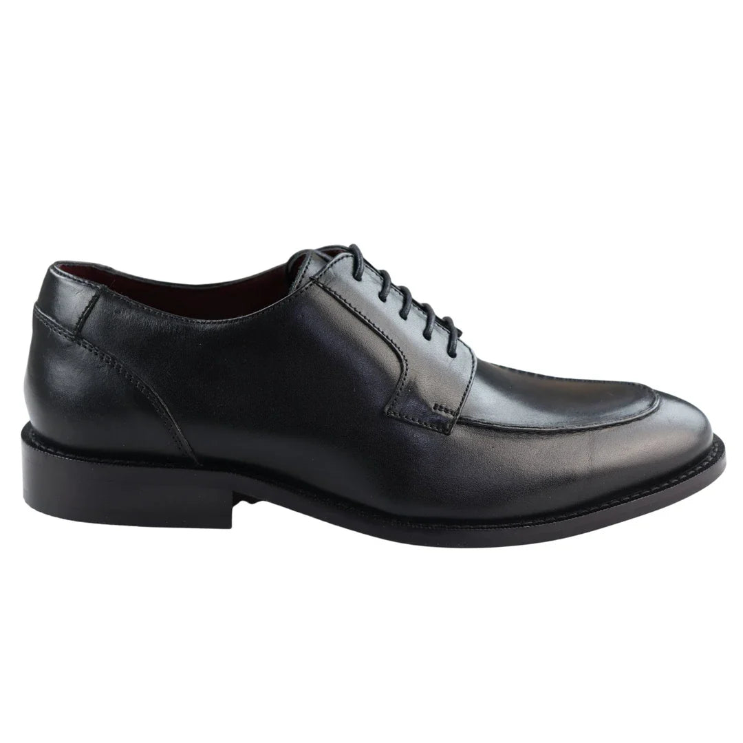 Sapatos Derby Masculinos em Couro Legítimo Preto com Costura Goodyear, Estilo Casual Elegante, Cor Vinho, Clássicos e Vintage.