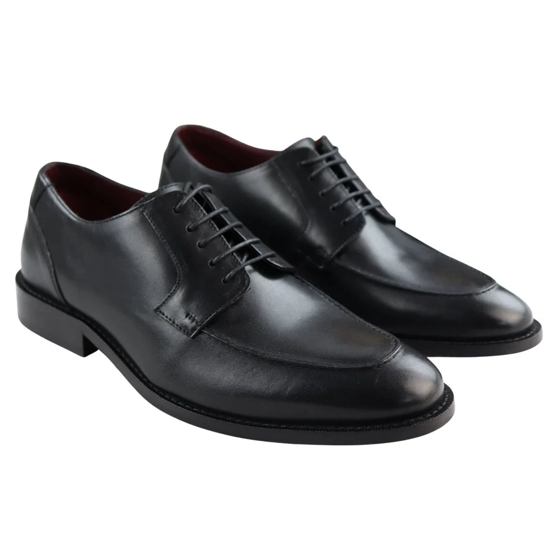 Sapatos Derby Masculinos em Couro Legítimo Preto com Costura Goodyear, Estilo Casual Elegante, Cor Vinho, Clássicos e Vintage.