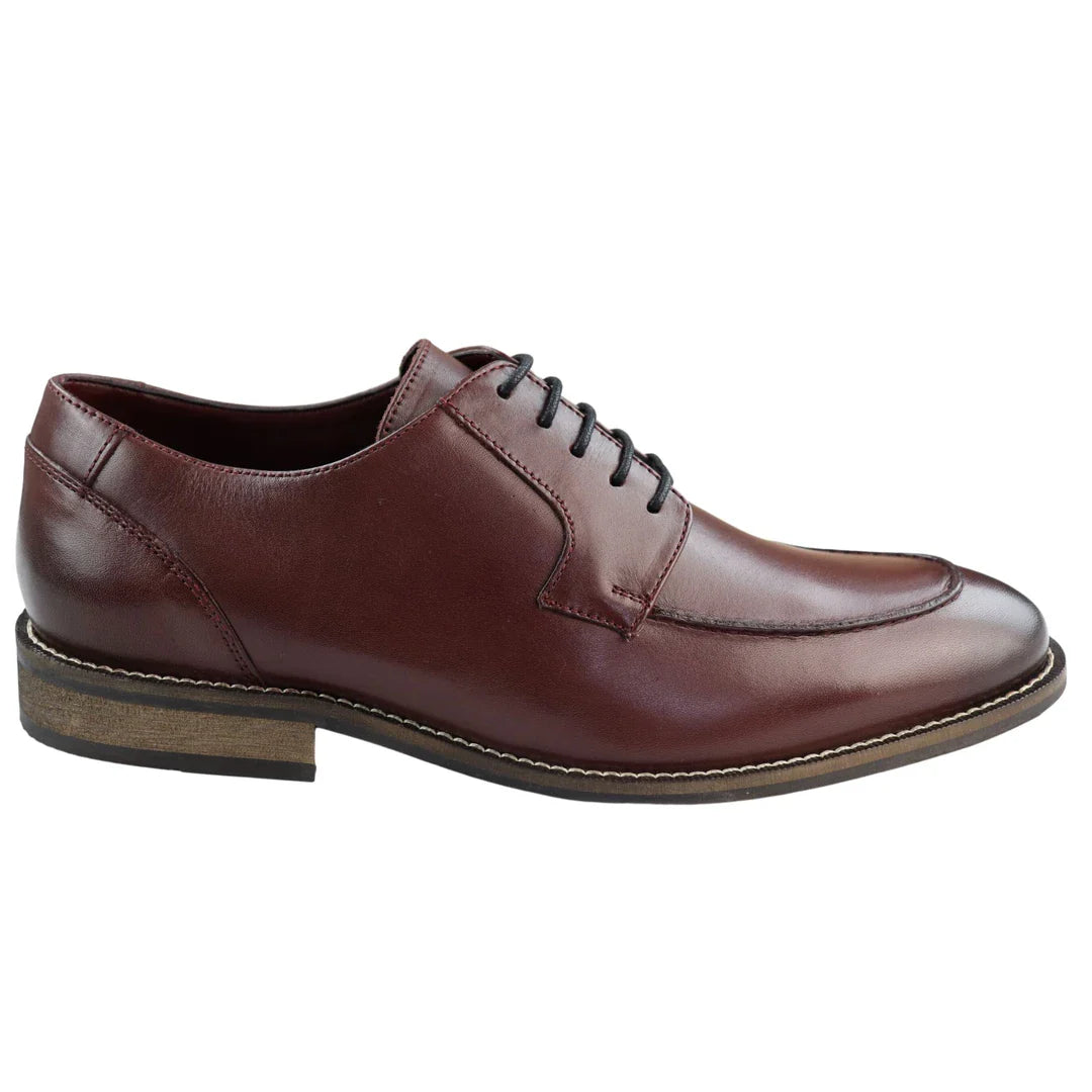 Sapatos Derby Masculinos em Couro Legítimo Preto com Costura Goodyear, Estilo Clássico Vintage na Cor Vinho Borgonha, para um Toque Elegante e Casual.