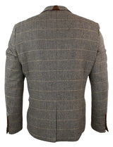 Blazer masculino Marc Darcy em tweed espinha de peixe, corte slim, dois botões, modelo slim fit, marrom claro.