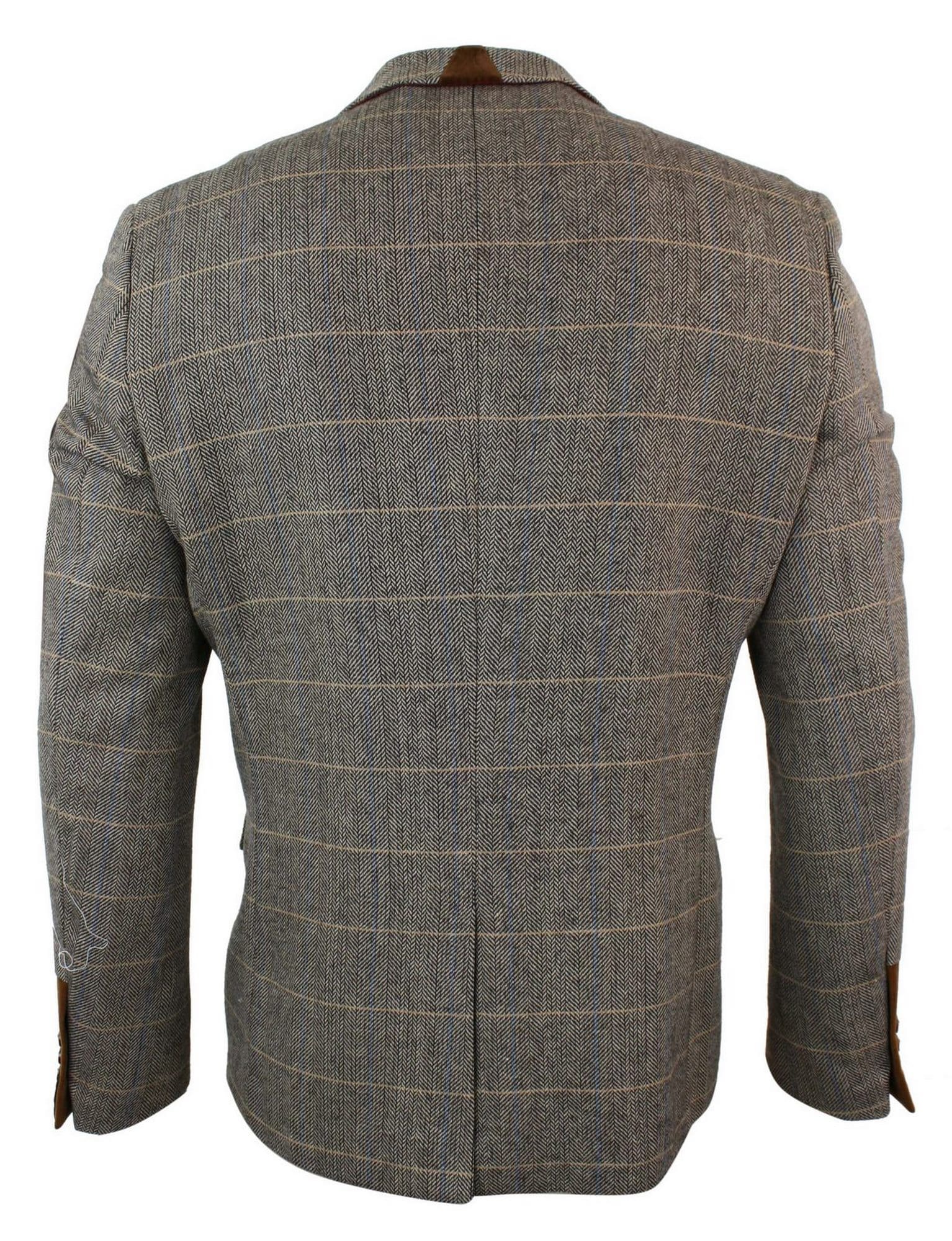 Blazer masculino Marc Darcy em tweed espinha de peixe, corte slim, dois botões, modelo slim fit, marrom claro.