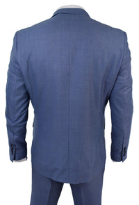 Terno masculino azul claro de 3 peças, corte sob medida.