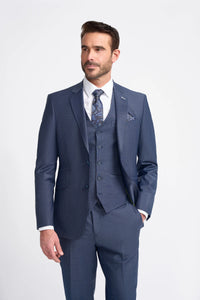 Bond - Terno masculino de três peças xadrez azul-marinho com corte sob medida