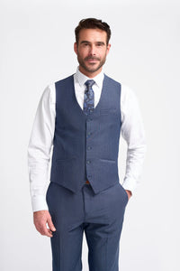 Bond - Terno masculino de três peças xadrez azul-marinho com corte sob medida