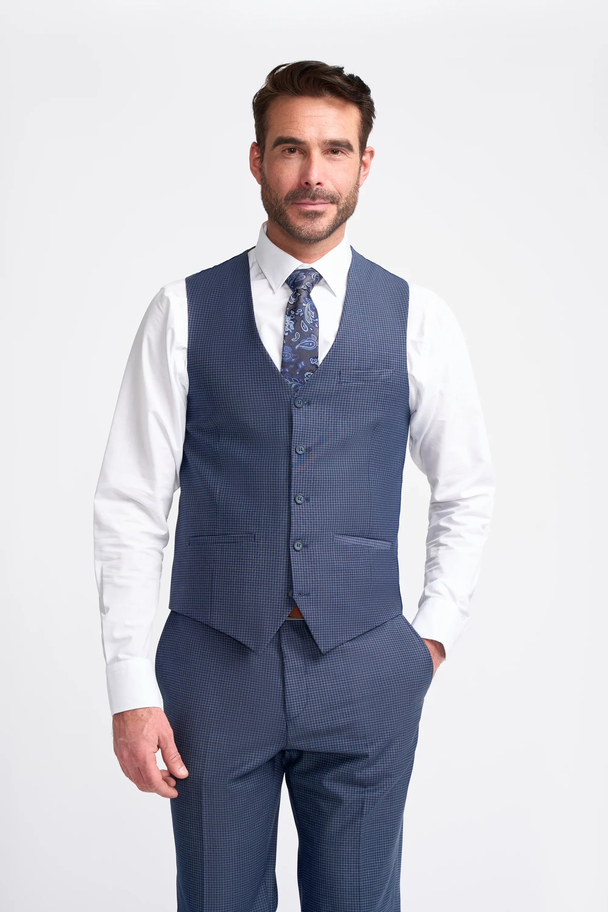 Colete masculino xadrez azul-marinho da marca Bond