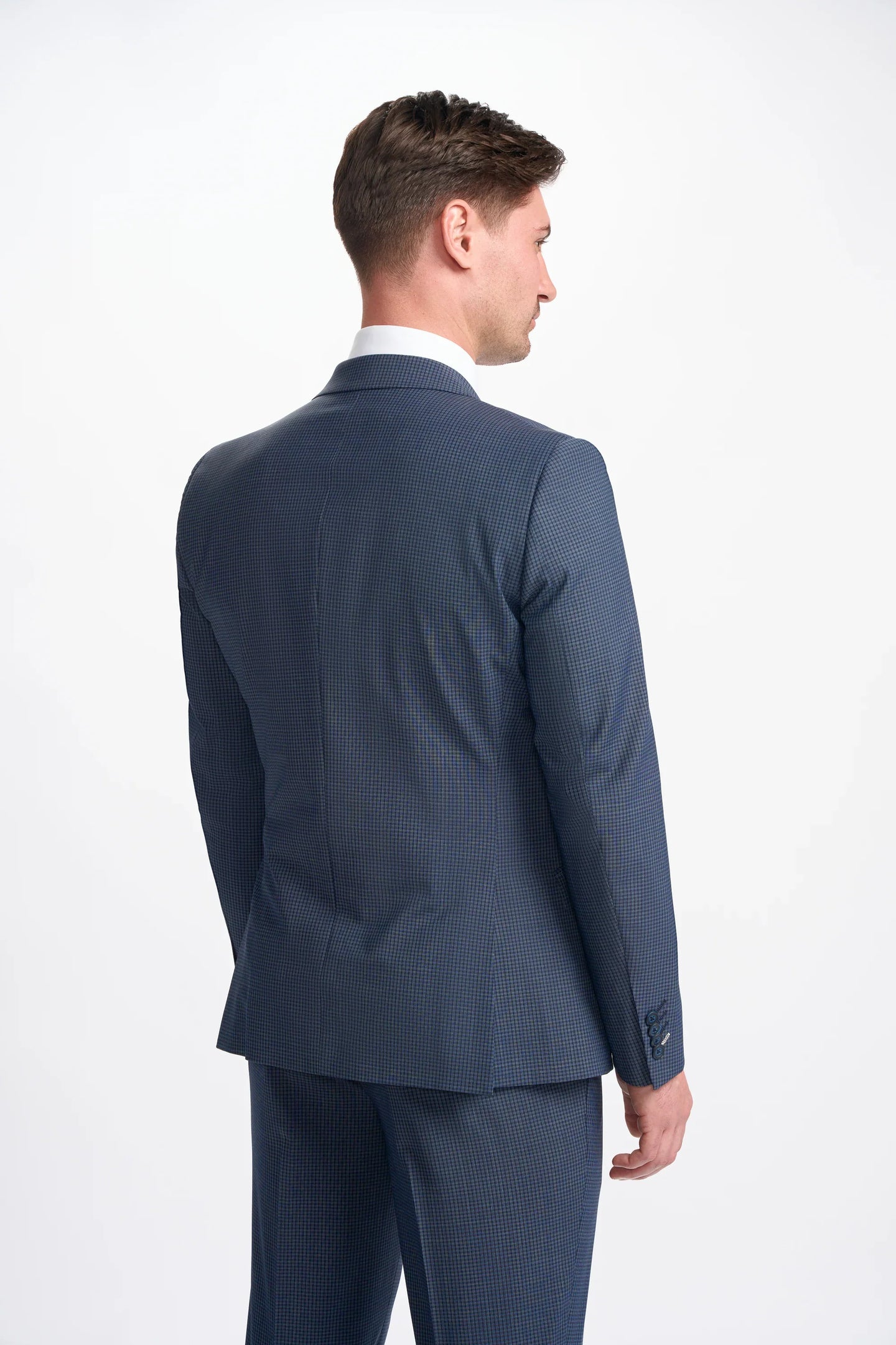 Bond - Blazer masculino xadrez azul-marinho com abotoamento duplo