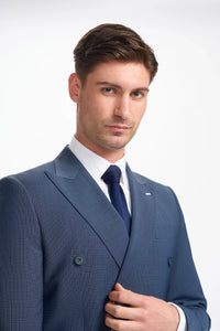 Bond - Blazer masculino xadrez azul-marinho com abotoamento duplo