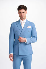 Bond - Blazer masculino azul celeste de abotoamento duplo