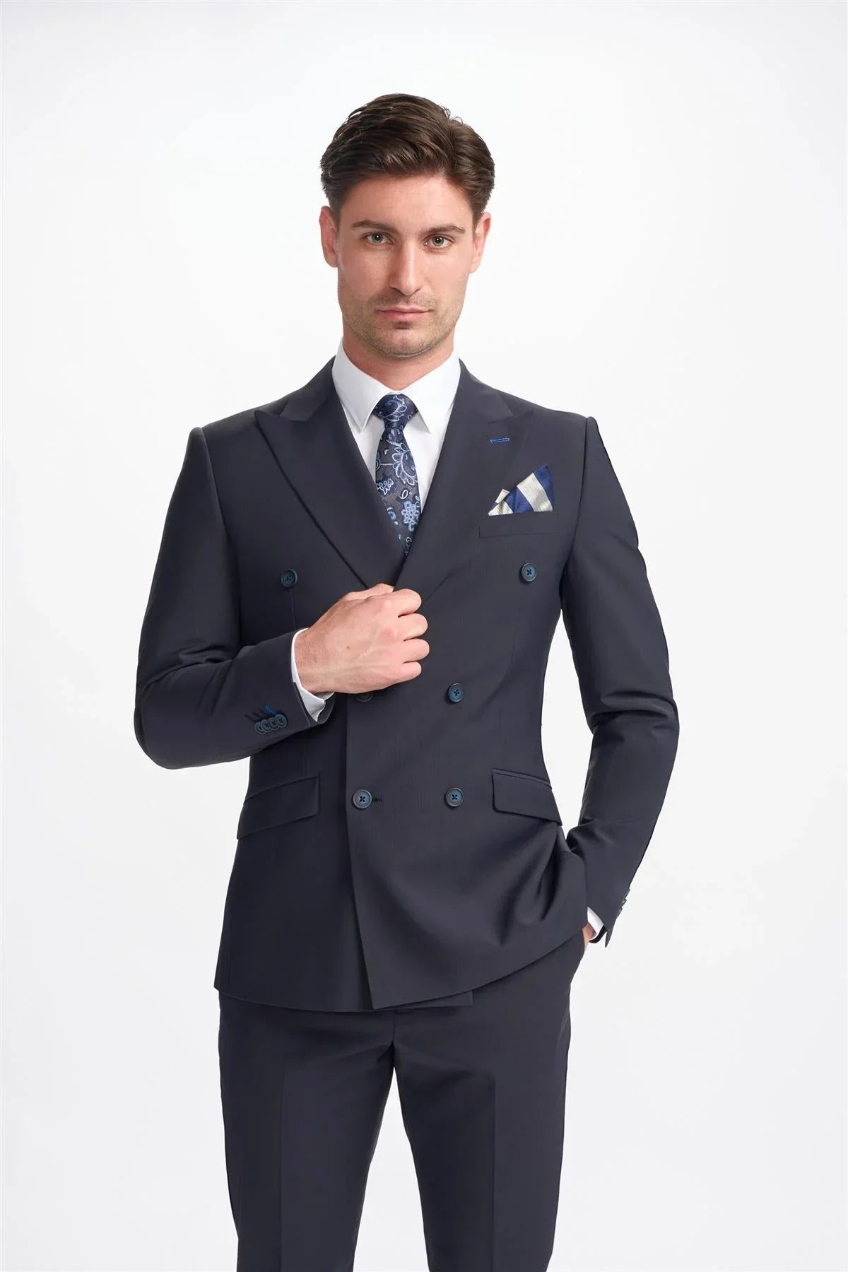 Bond - Blazer masculino azul-marinho escuro com abotoamento duplo