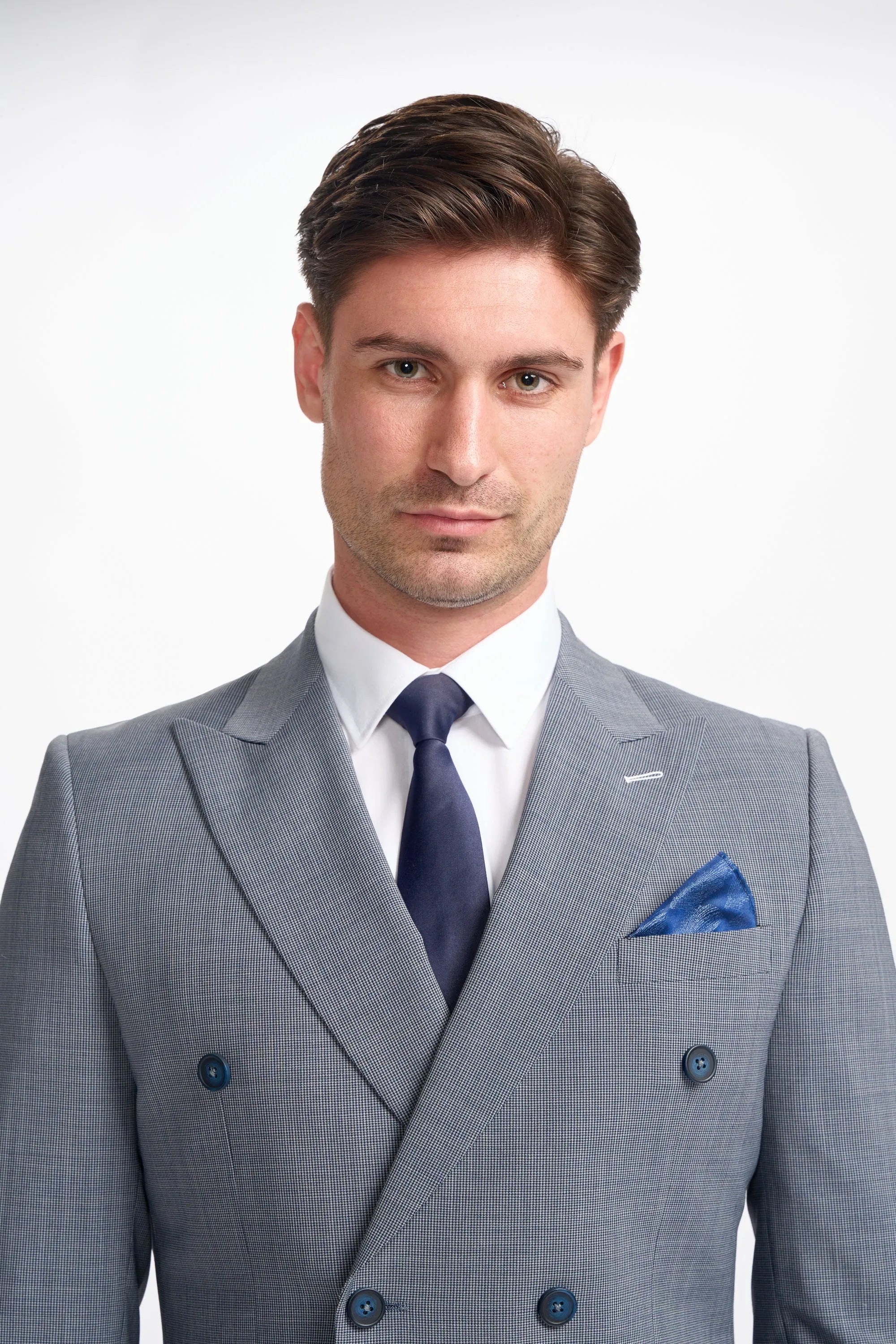 Bond - Blazer masculino cinza de abotoamento duplo