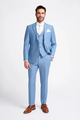 Bond - Terno masculino azul celeste de 3 peças com corte sob medida
