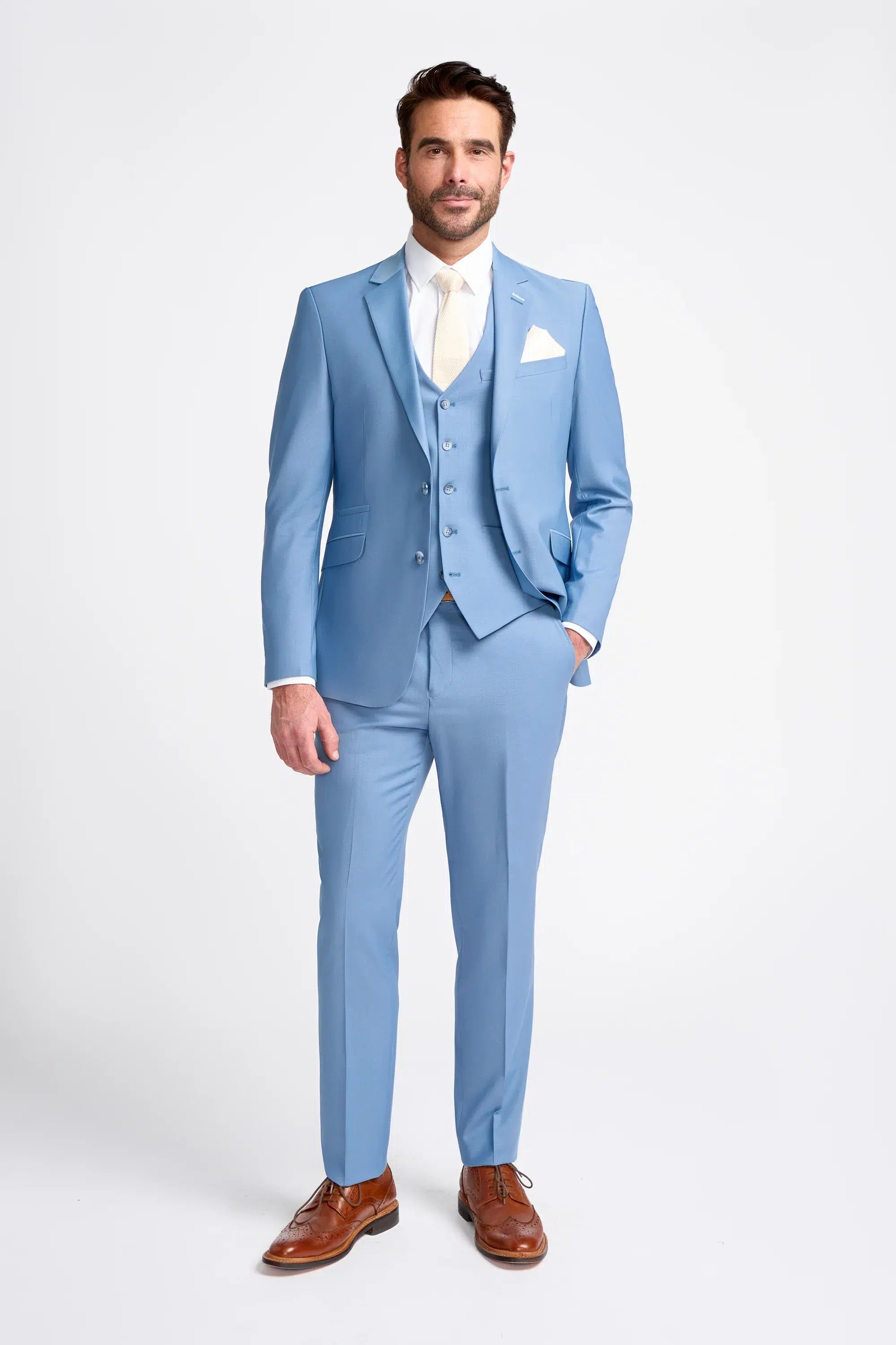 Bond - Terno masculino azul celeste de 3 peças com corte sob medida