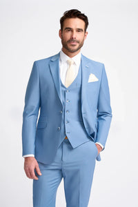 Bond - Terno masculino azul celeste de 3 peças com corte sob medida