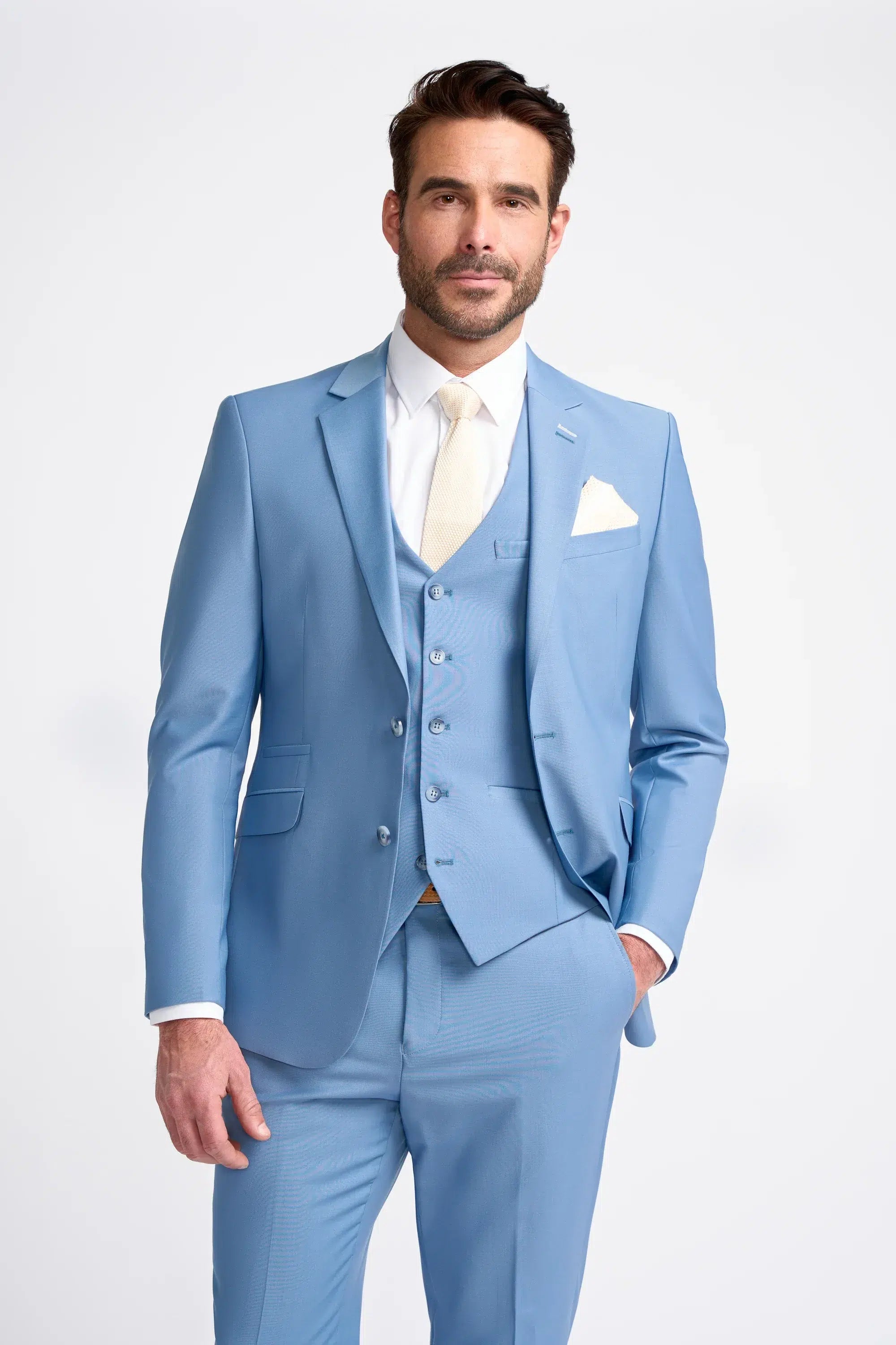 Bond - Terno masculino azul celeste de 3 peças com corte sob medida