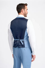 Bond - Terno masculino azul celeste de 3 peças com corte sob medida