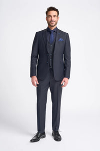 Bond - Terno masculino azul-marinho escuro de 3 peças com corte sob medida