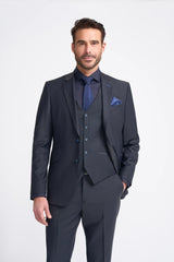 Bond - Terno masculino azul-marinho escuro de 3 peças com corte sob medida