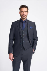 Bond - Terno masculino azul-marinho escuro de 3 peças com corte sob medida