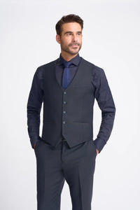 Bond - Terno masculino azul-marinho escuro de 3 peças com corte sob medida