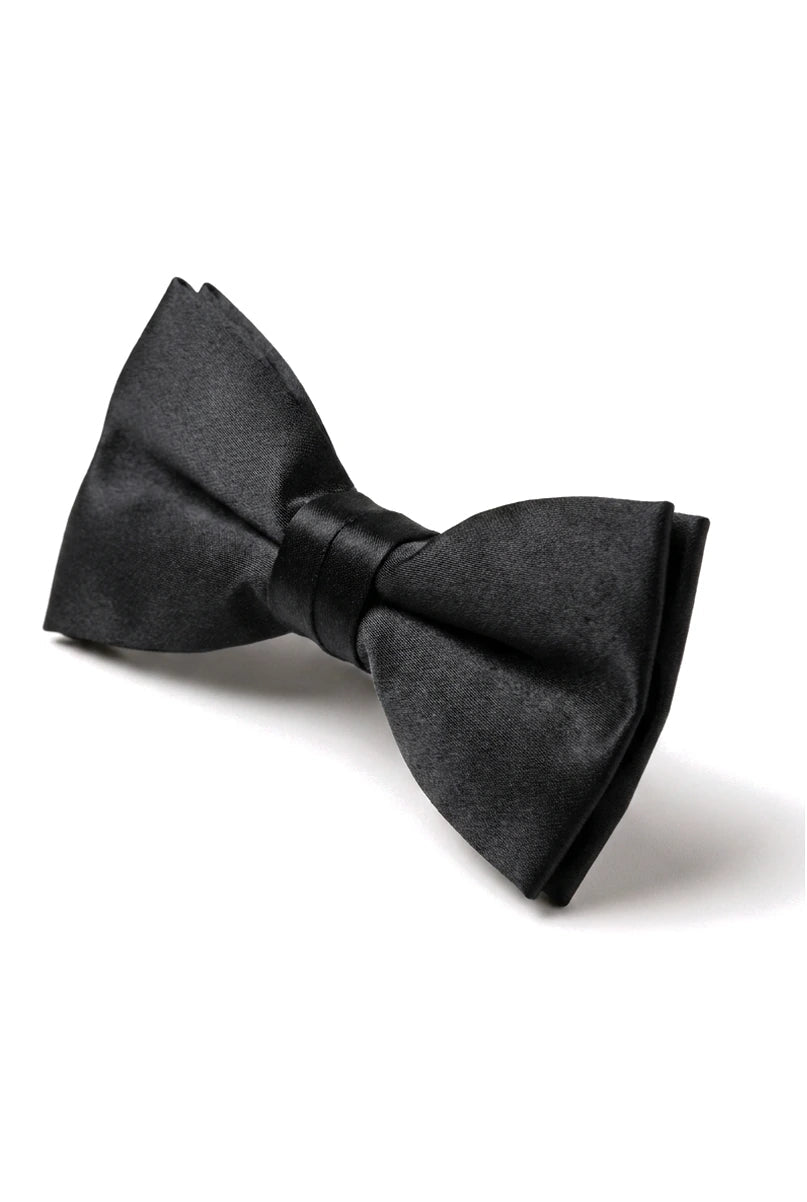 Gravata borboleta preta de cetim com clipe para camisa de smoking unissex masculina.