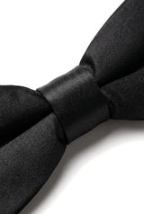 Gravata borboleta preta de cetim com clipe para camisa de smoking unissex masculina.