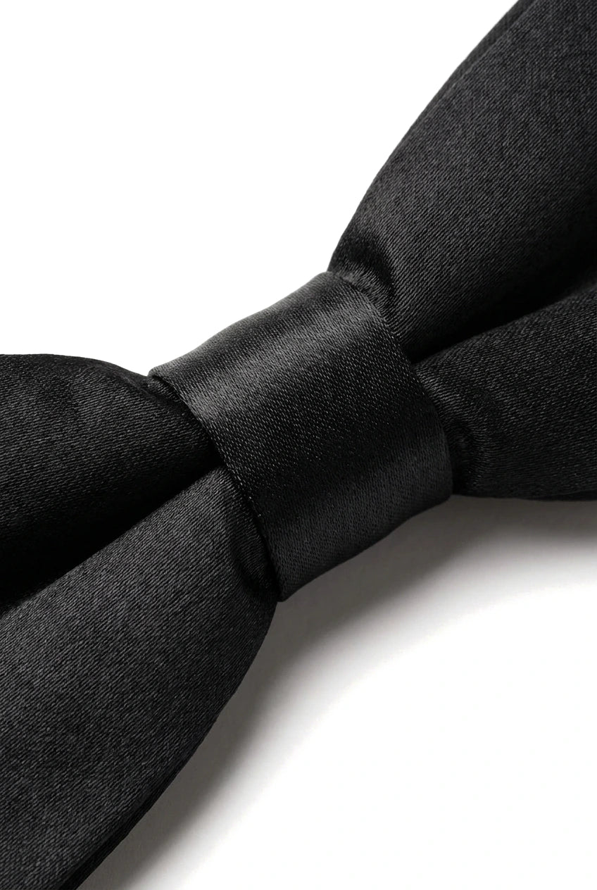 Gravata borboleta preta de cetim com clipe para camisa de smoking unissex masculina.