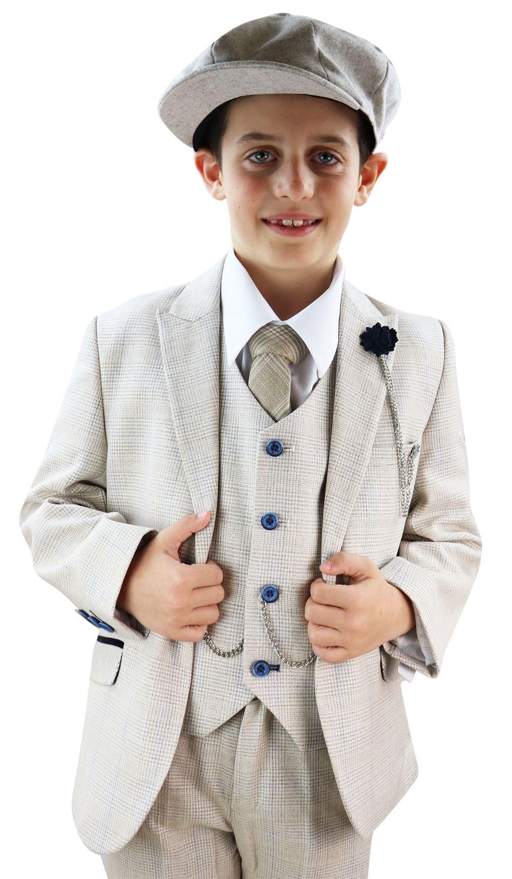 Terno Caridi de 3 peças em tweed creme para meninos - Terno para casamento