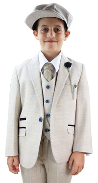 Terno Caridi de 3 peças em tweed creme para meninos - Terno para casamento