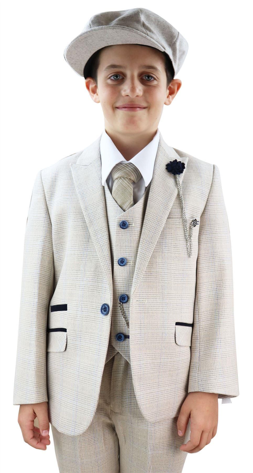 Terno Caridi de 3 peças em tweed creme para meninos - Terno para casamento