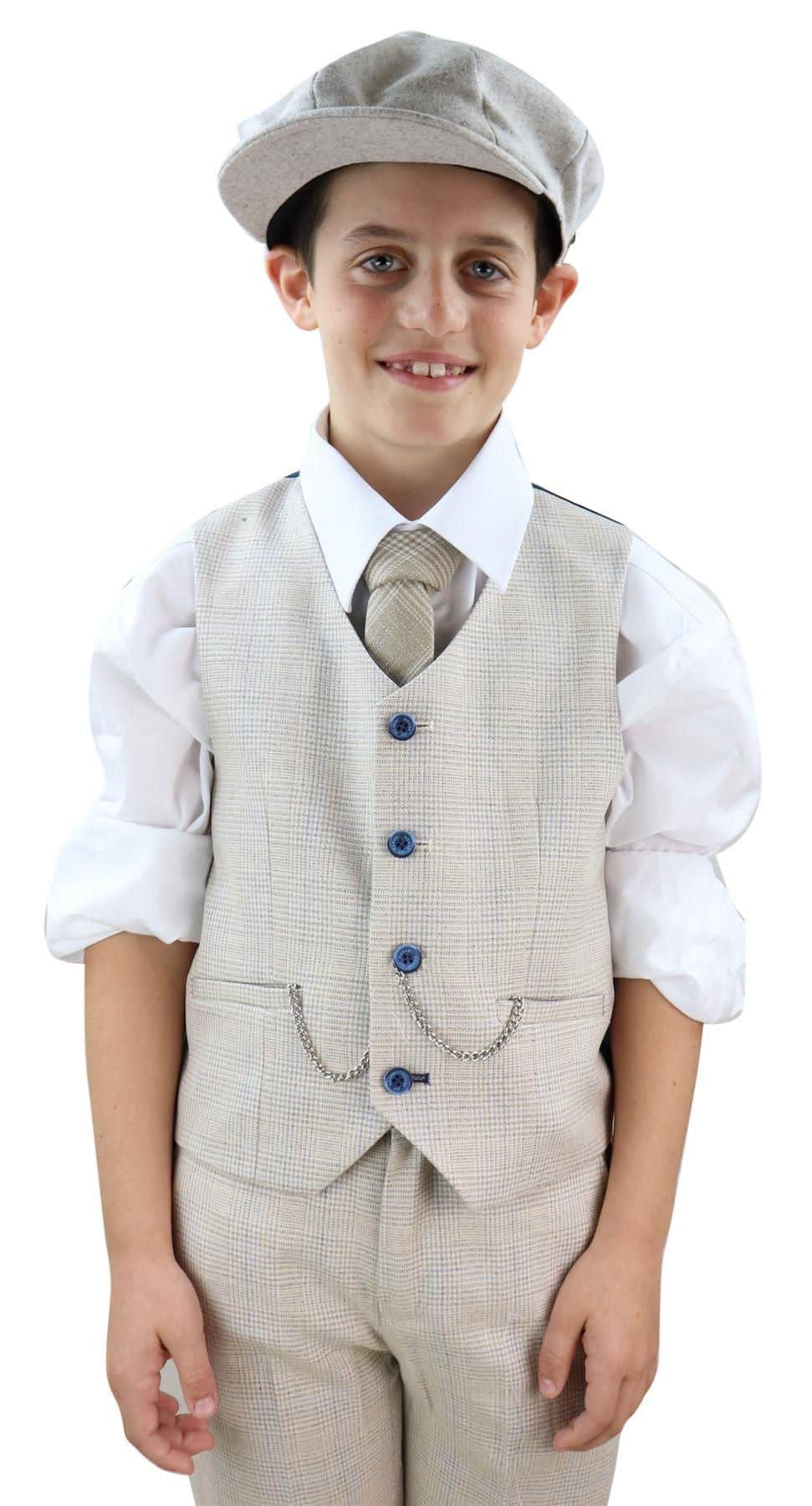Terno Caridi de 3 peças em tweed creme para meninos - Terno para casamento
