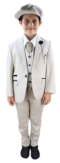 Terno Caridi de 3 peças em tweed creme para meninos - Terno para casamento