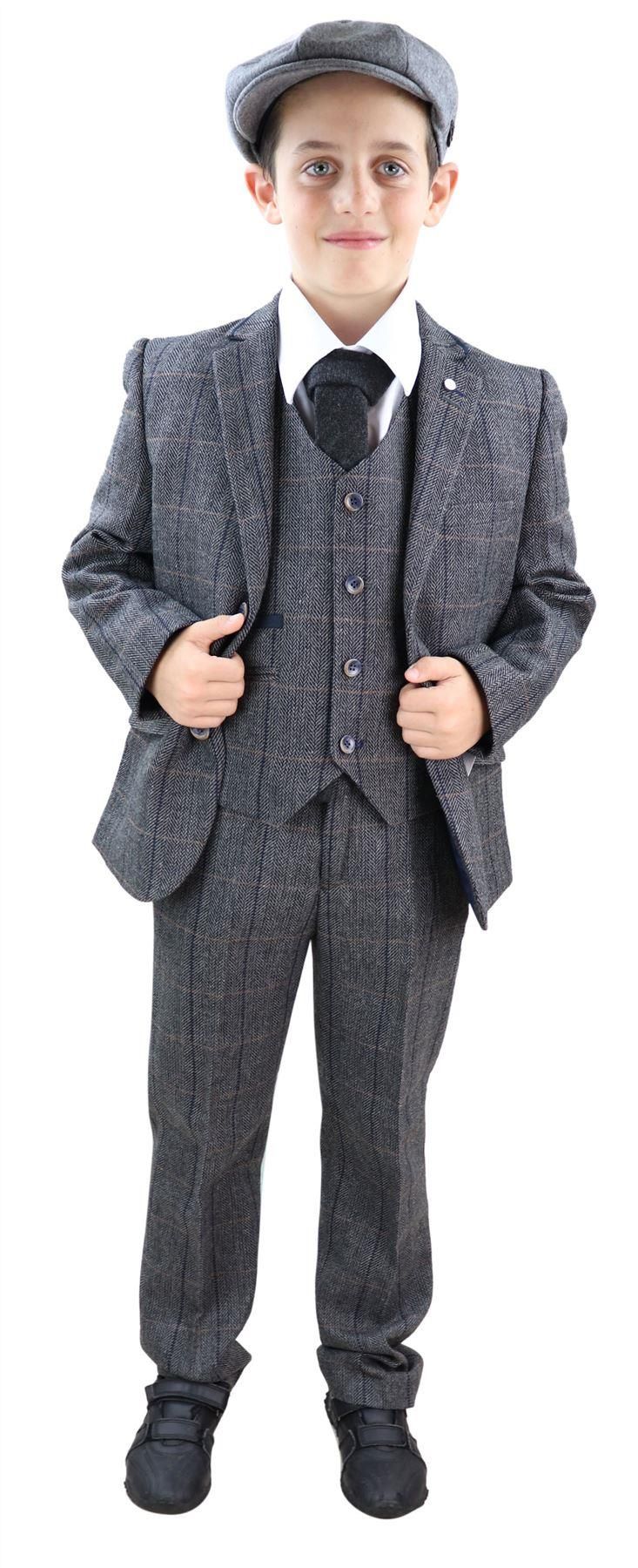Terno Albert de tweed cinza para meninos, 3 peças, estilo Peaky Blinders - Terno para casamento