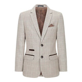 Terno de 3 peças para menino em tweed xadrez bege e marrom, estilo vintage retrô clássico.