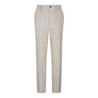 Terno de 3 peças para menino em tweed xadrez bege e marrom, estilo vintage retrô clássico.